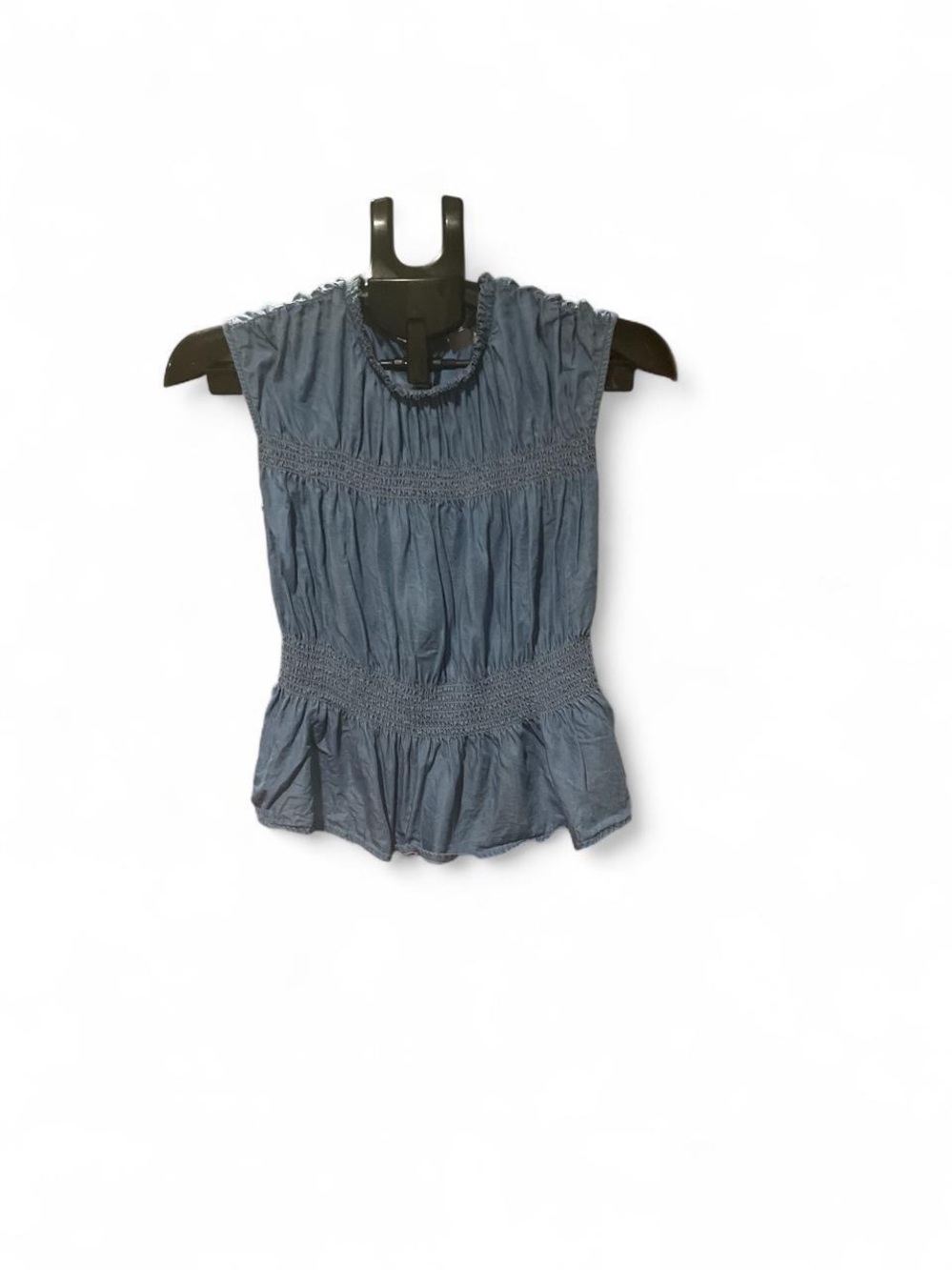 Smocked Sleeveless Peplum Top - Blue